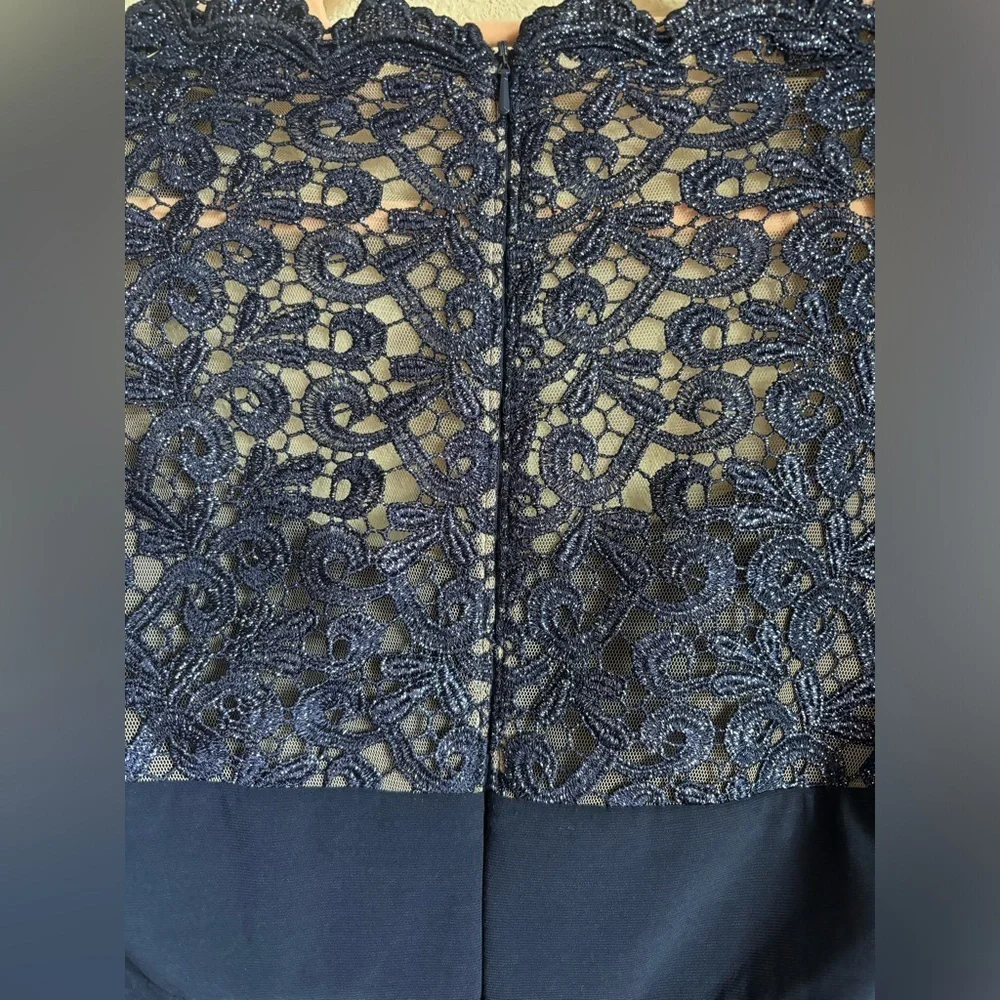 Xscape Navy Blue Lace Cap Sleeve Bodycon Jersey Special Occasion Sheath Dress 10 - Picture 10 of 12